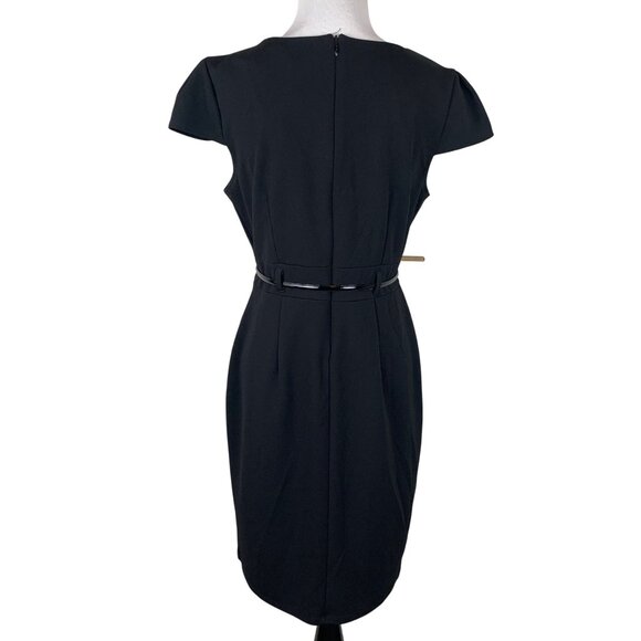 Moci By Purple Rain USA Black Cap Sleeve Belted Dress S Work Career - Picture 2 of 4